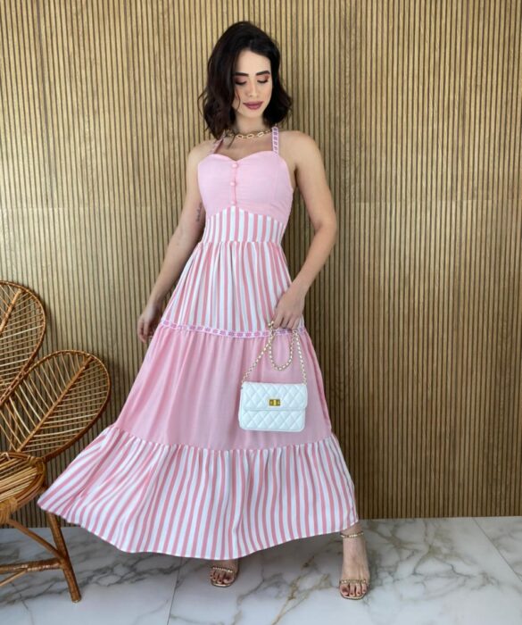 fernandaramosstore com br vestido longo com bojo alca detalhada listrado rosa