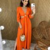 fernandaramosstore com br vestido longo com bojo detalhe de argola manga 34 coral 3