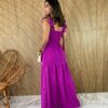 vestido longo fucsia com bojo e babados