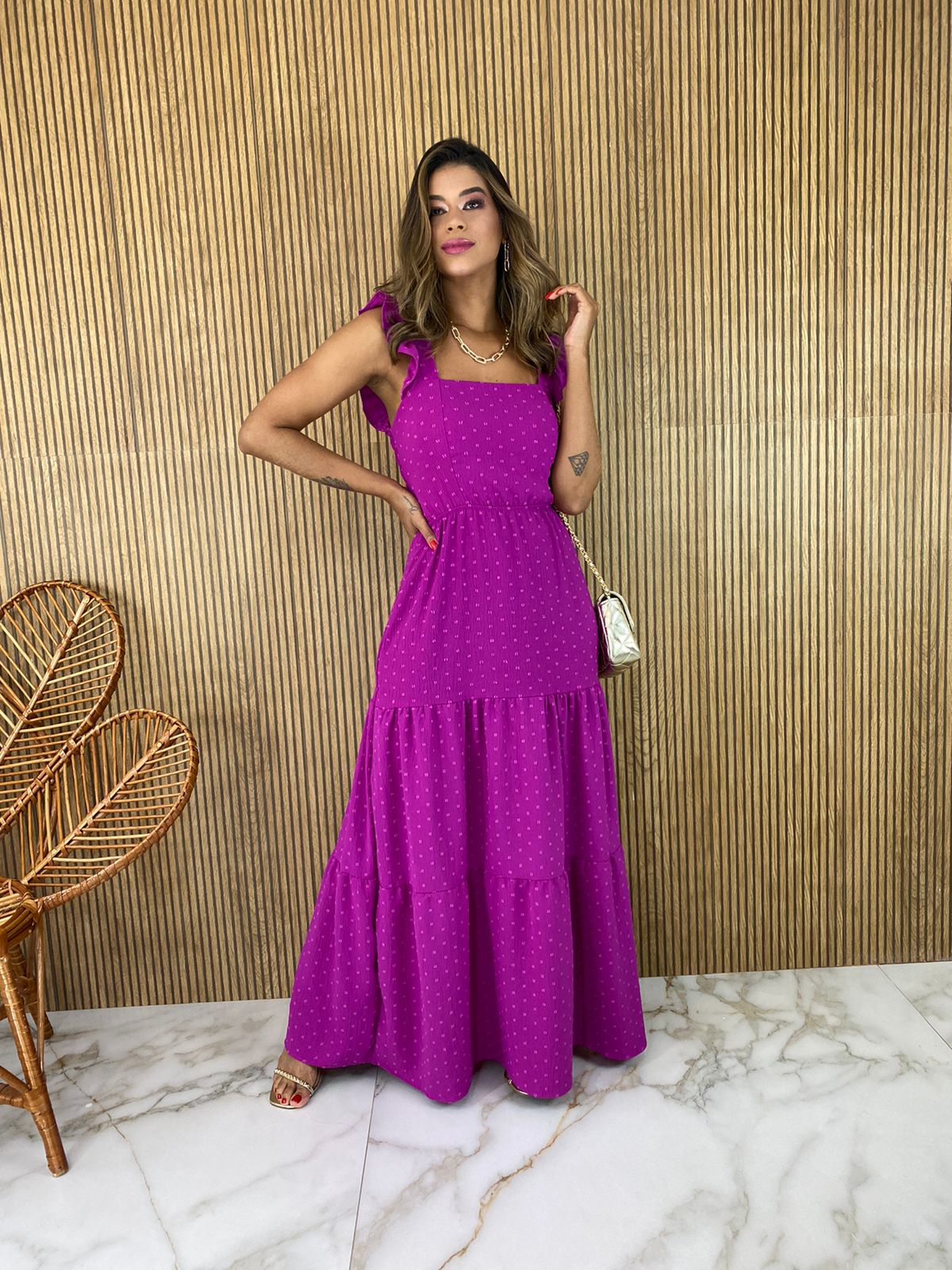 Vestido de babado store longo