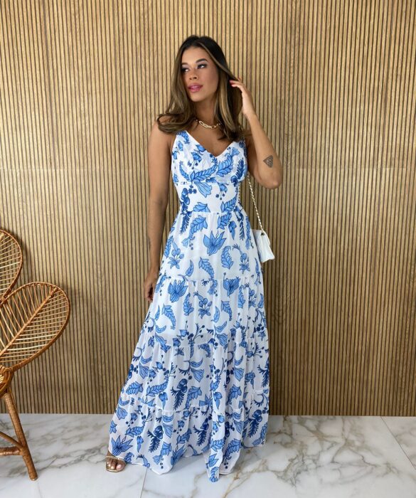 fernandaramosstore com br vestido longo sem bojo alcinha floral azul fundo branco