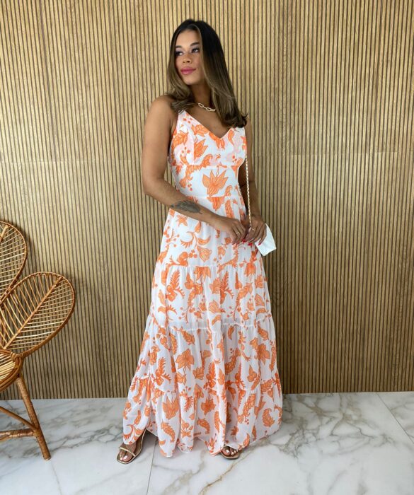 fernandaramosstore com br vestido longo sem bojo alcinha floral laranja fundo branco