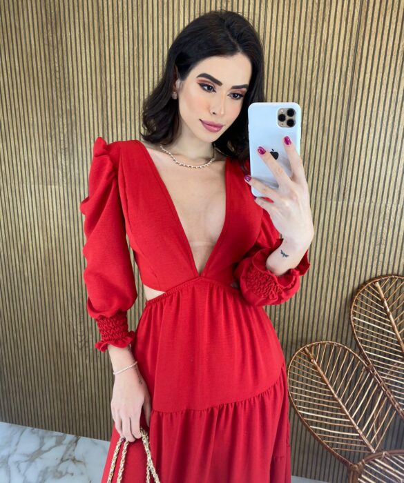 fernandaramosstore com br vestido longo sem bojo com abertura manga longa vermelho