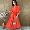 fernandaramosstore com br vestido longo sem bojo com amarracao manga 34 coral 1