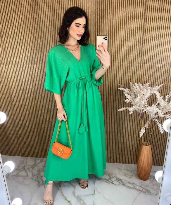 fernandaramosstore com br vestido longo sem bojo com amarracao manga 34 verde bandeira 1