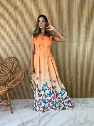 fernandaramosstore com br vestido longo sem bojo estampado borboletas laranja