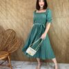 fernandaramosstore com br vestido midi plissado sem bojo com lastex verde oliva 2