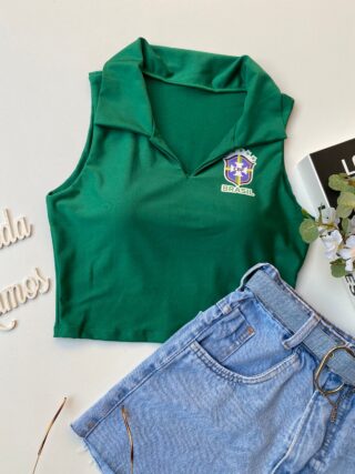 Cropped Feminino com Gola Verde - Fernanda Ramos Store