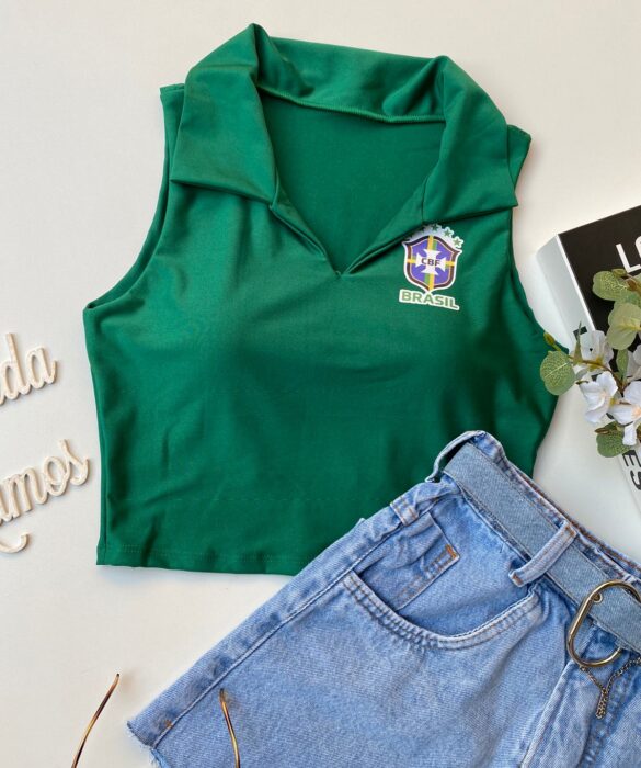 Cropped Feminino com Gola Verde - Fernanda Ramos Store