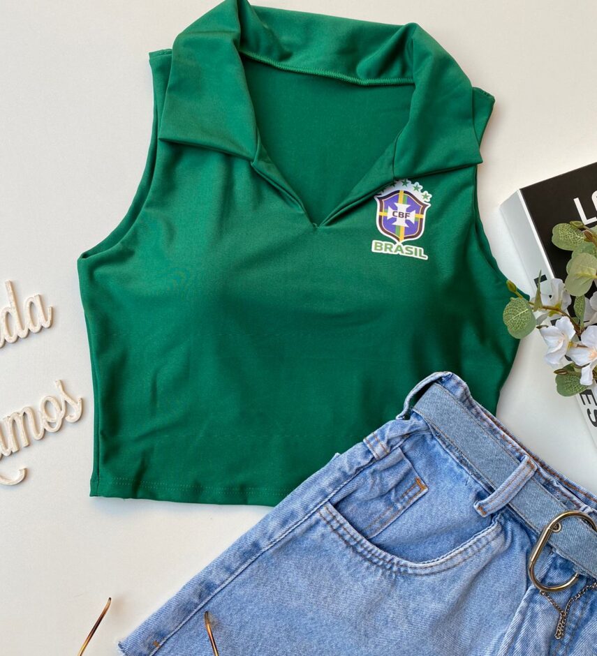 Cropped Feminino com Gola Verde - Fernanda Ramos Store
