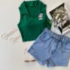 Cropped Feminino com Gola Verde - Fernanda Ramos Store