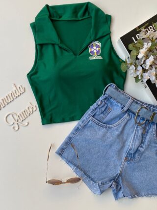 Cropped Feminino com Gola Verde - Fernanda Ramos Store