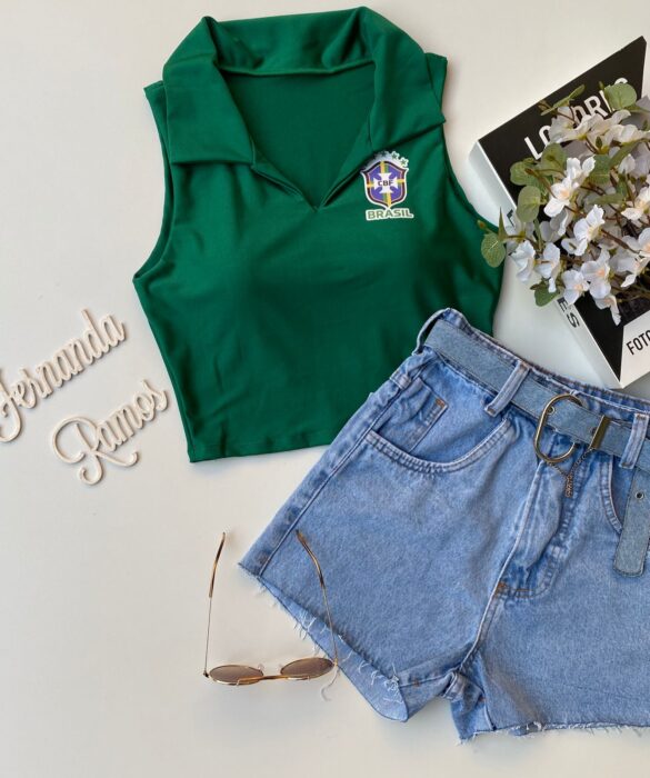 Cropped Feminino com Gola Verde - Fernanda Ramos Store