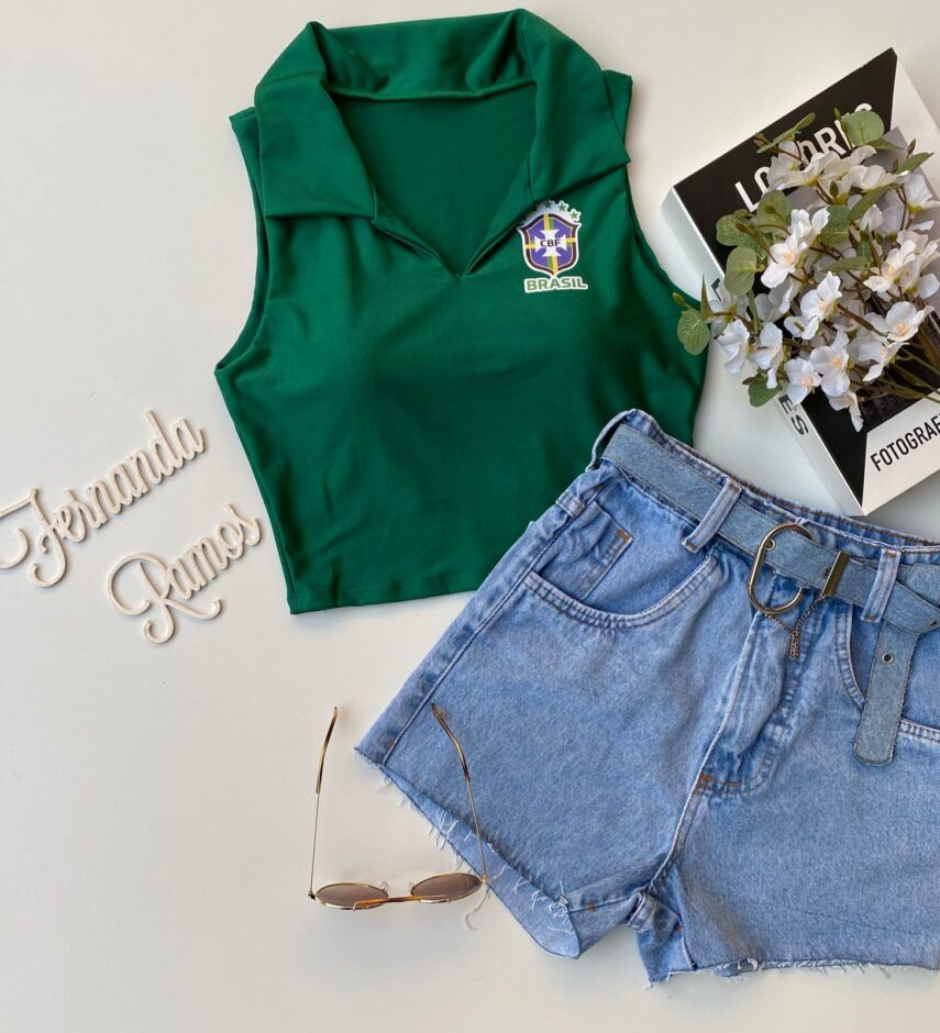 Cropped Feminino com Gola Verde - Fernanda Ramos Store