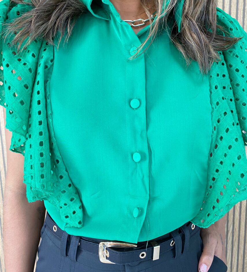 fernandaramosstore com br blusa manga curta feminina com botoes e laise verde bandeira 1