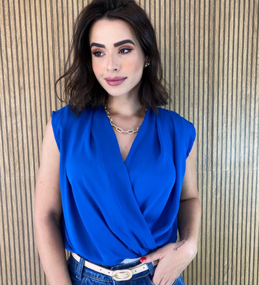 Body Feminino sem Bojo Transpassado Azul - Fernanda Ramos Store