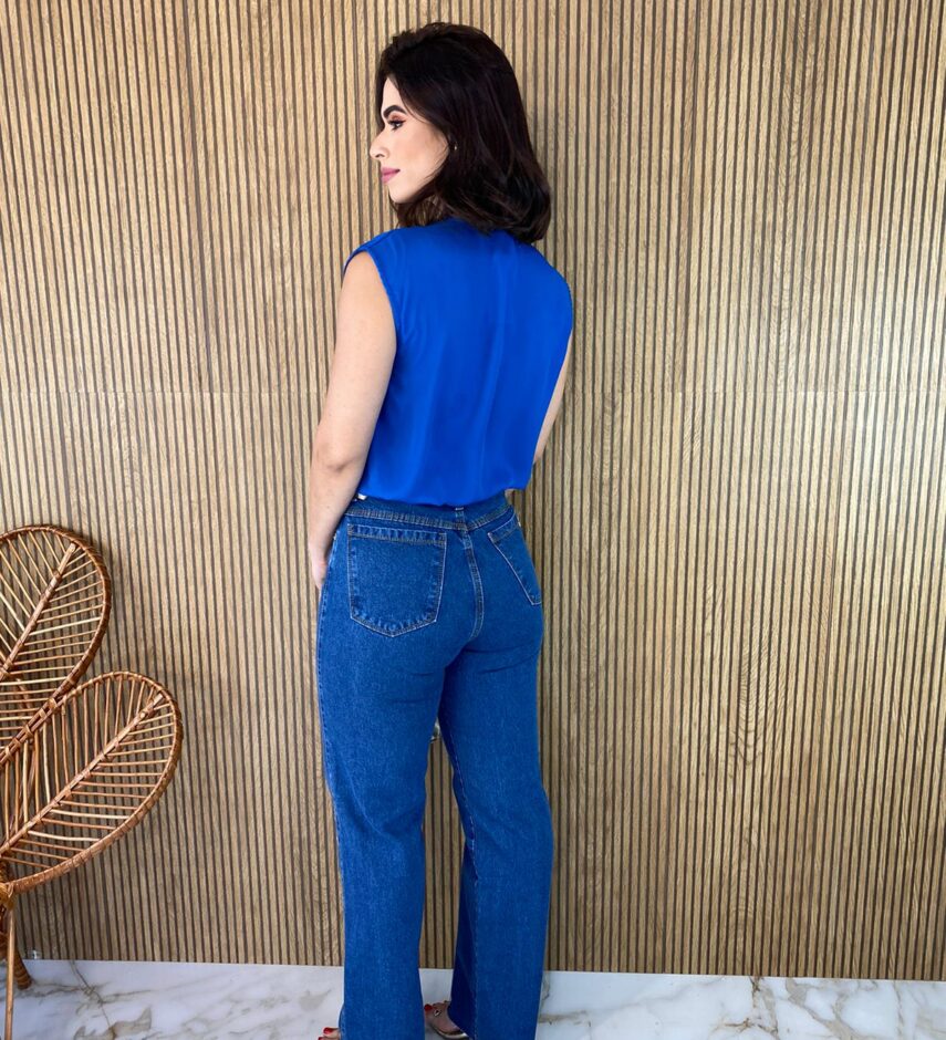 Body Feminino sem Bojo Transpassado Azul - Fernanda Ramos Store