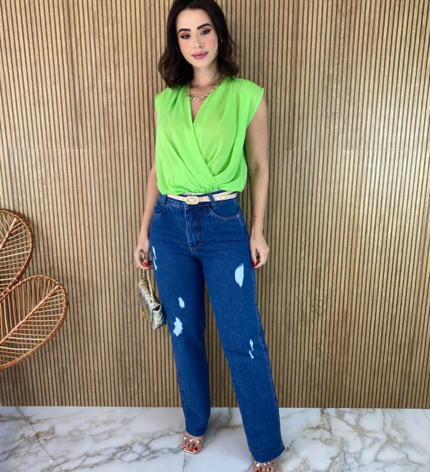 Body Feminino sem Bojo Transpassado Verde - Fernanda Ramos Store