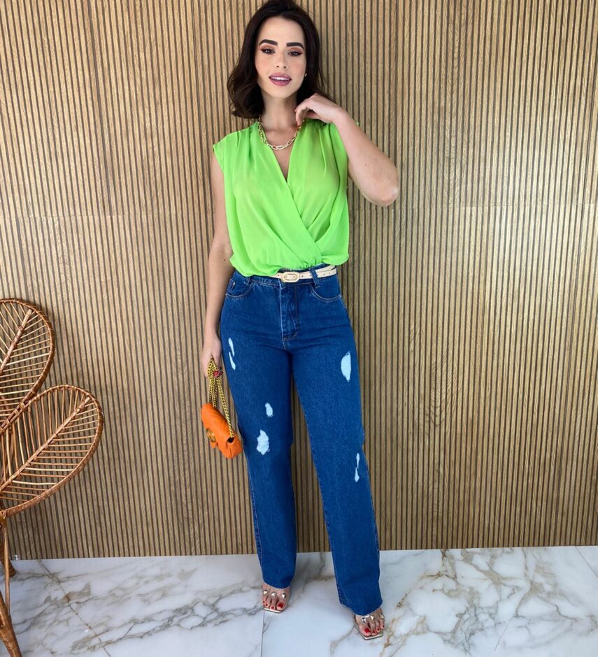 Body Feminino sem Bojo Transpassado Verde - Fernanda Ramos Store