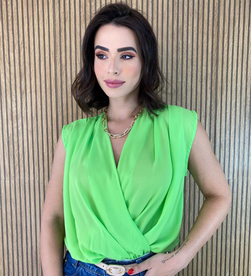 Body Feminino sem Bojo Transpassado Verde - Fernanda Ramos Store