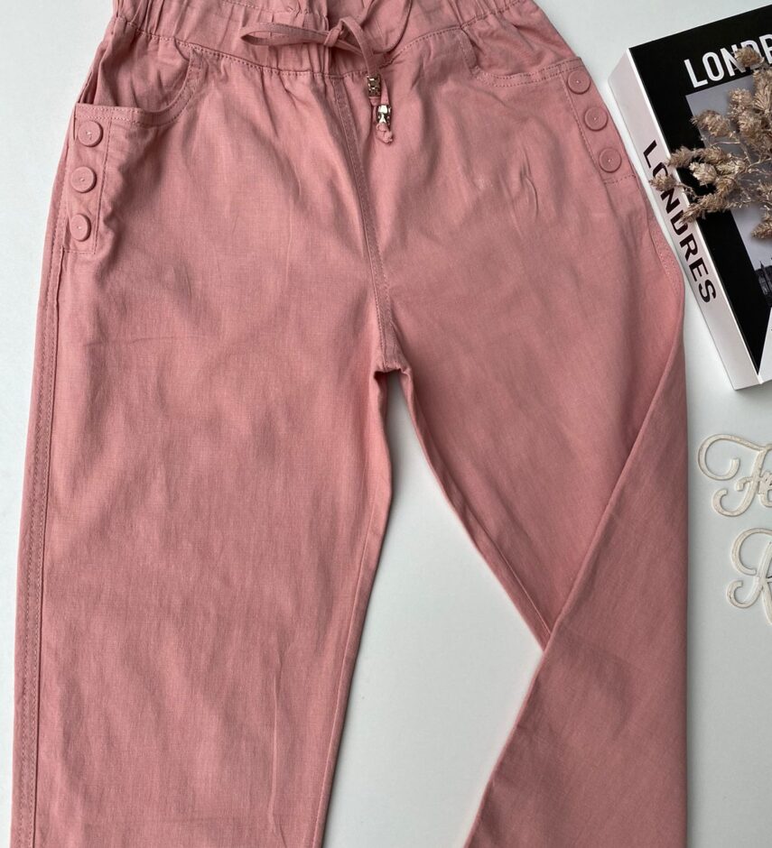 Calça Feminina Botões Encapados Laterais e Amarração Rosa - Fernanda Ramos Store
