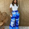 Calça Feminina Pantalona Estampada Azul Fernanda Ramos Store