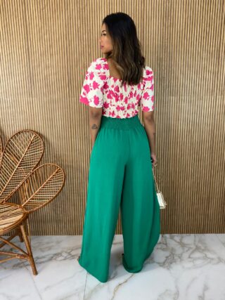 Calça Feminina Pantalona Lastex na Cintura Verde - Fernanda Ramos Store