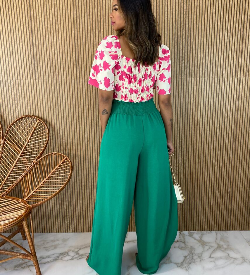 Calça Feminina Pantalona Lastex na Cintura Verde - Fernanda Ramos Store