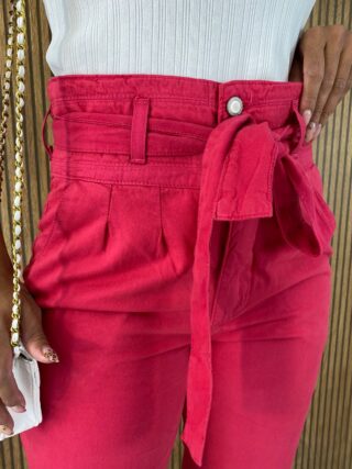 Calça Jeans Feminina Alta com Cós Largo Sarja Pink - Fernanda Ramos Store