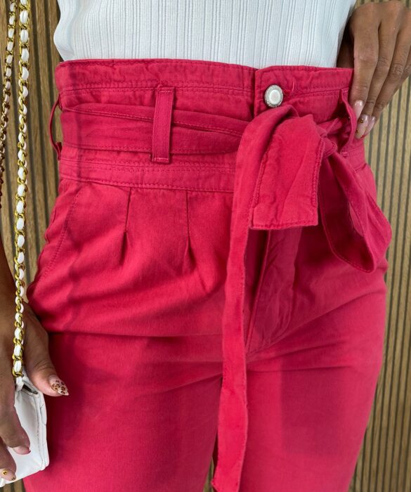 Calça Jeans Feminina Alta com Cós Largo Sarja Pink - Fernanda Ramos Store