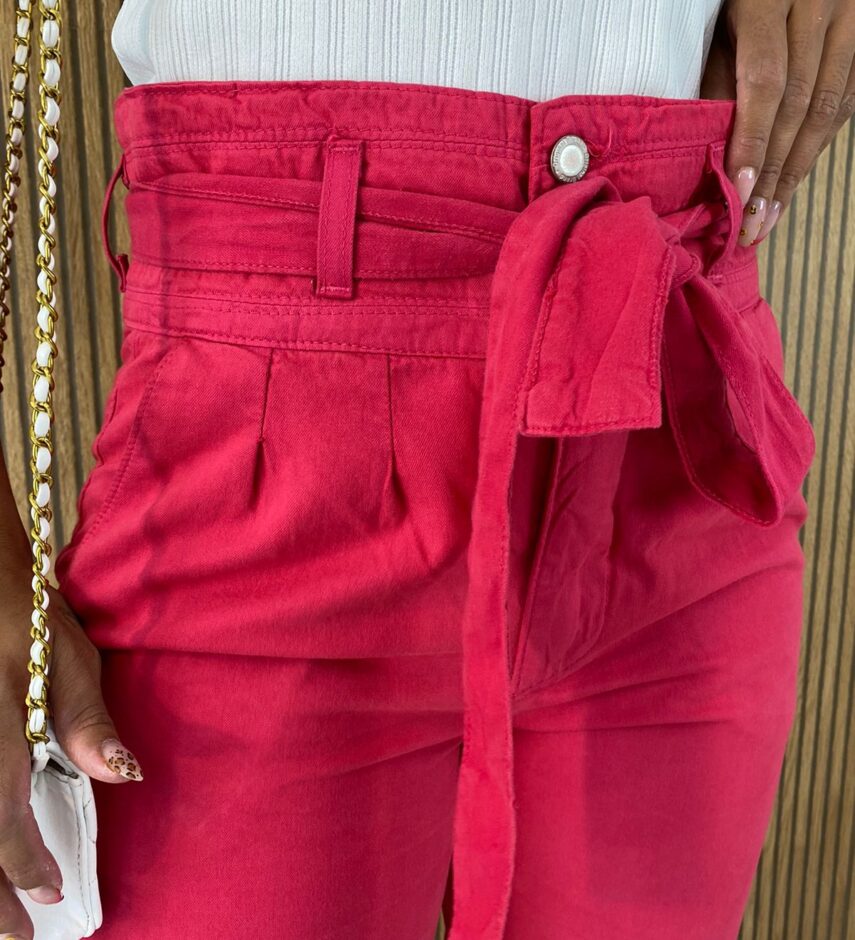 Calça Jeans Feminina Alta com Cós Largo Sarja Pink - Fernanda Ramos Store