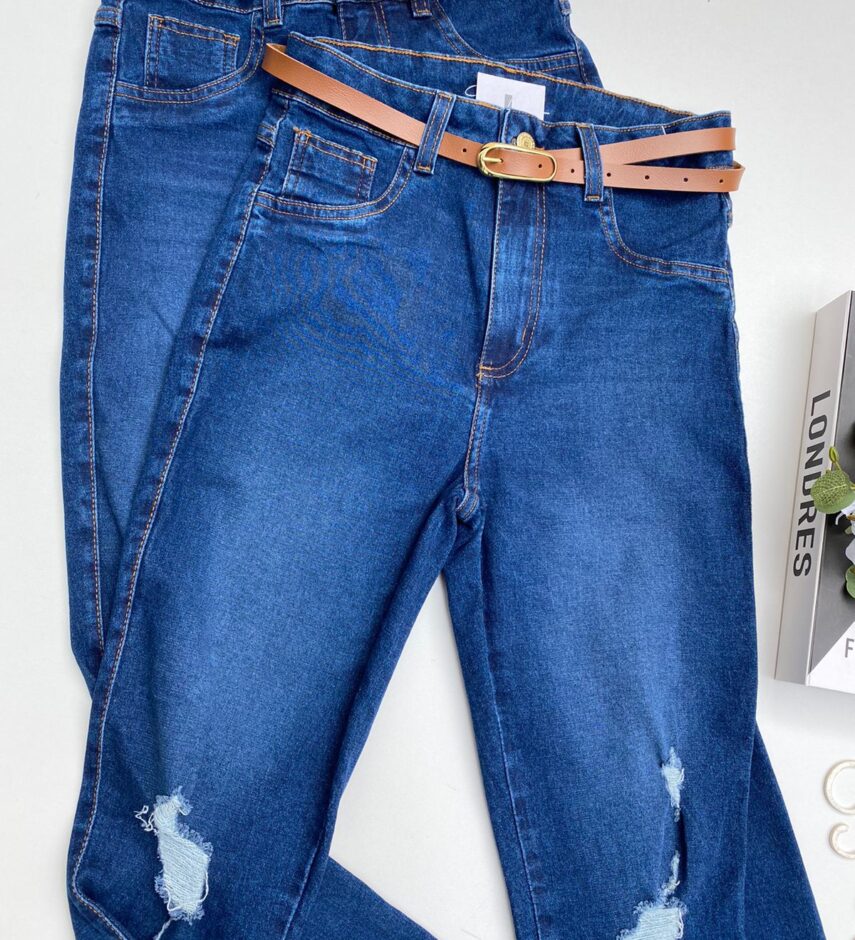 Calça Jeans Feminina com Cinto Marrom - Fernanda Ramos Store