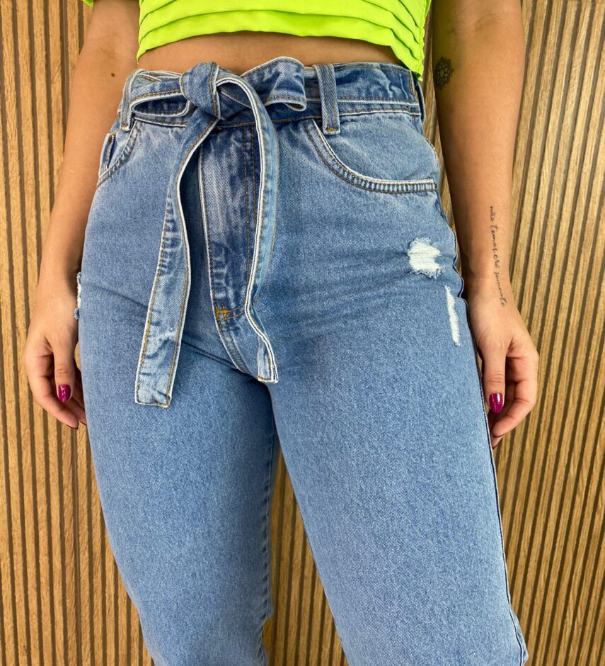 Calça Jeans Feminina Wide Leg com Amarração Ivete 21207 - Fernanda Ramos Store