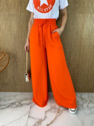 Calça Pantalona Lastex na Cintura Laranja Fernanda Ramos Store