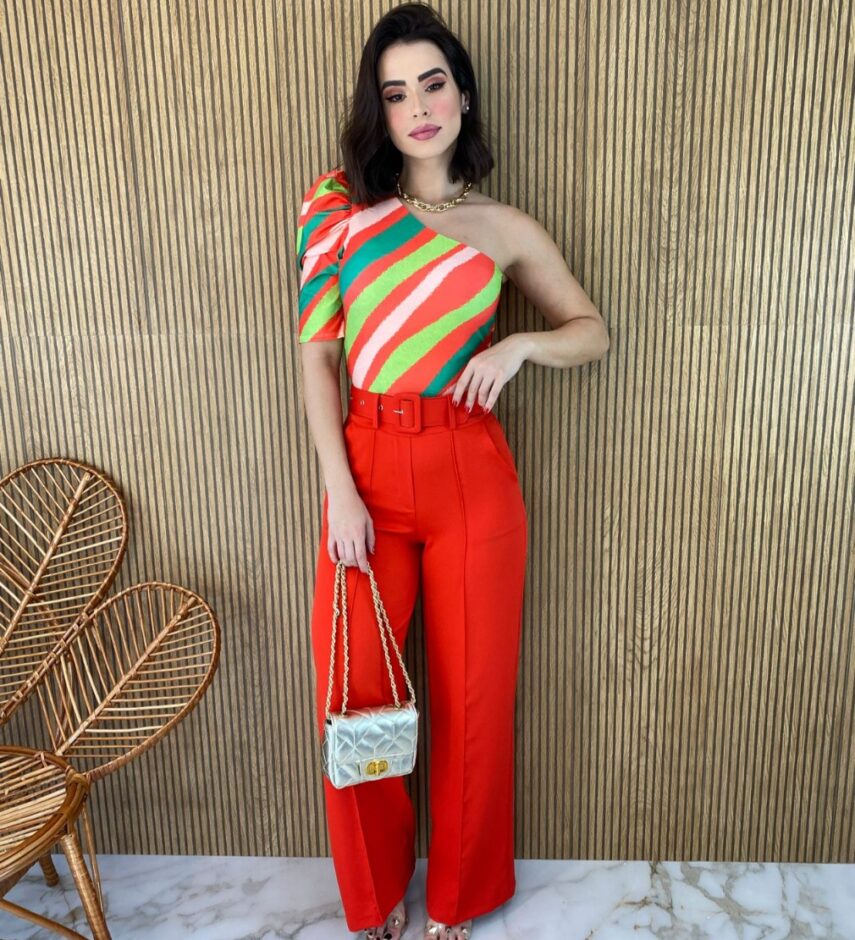 Calça Social Pantalona Feminina com Cinto Vermelha - Fernanda Ramos Store