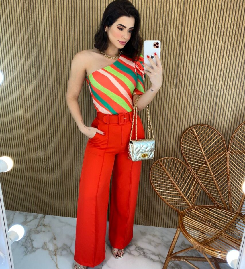 Calça Social Pantalona Feminina com Cinto Vermelha - Fernanda Ramos Store