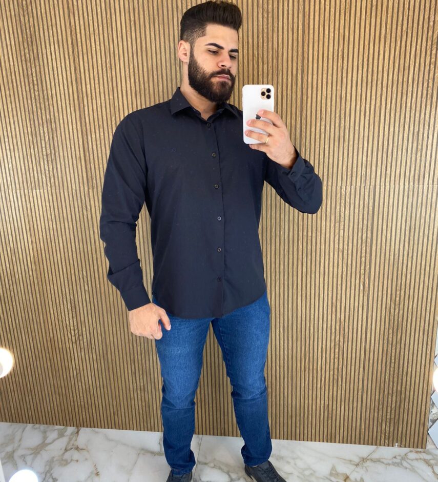 Camisa Essencial Slim Masculina Ogochi Preta 0005 - Fernanda Ramos Store