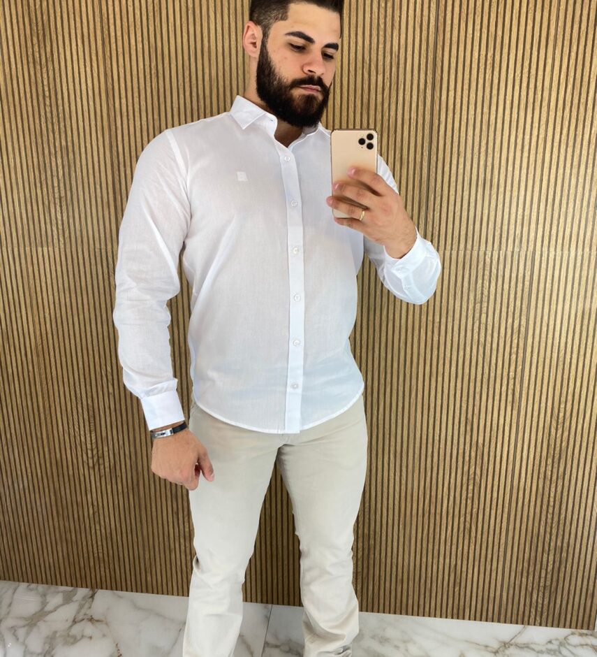 Camisa Masculina Manga Longa Tradicional Branca 1032 - Fernanda Ramos Store