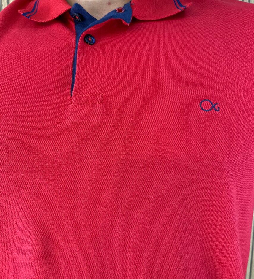 Camiseta Polo Casual Ogochi Vermelha Gola Detalhe em Azul 0045 - Fernanda Ramos Store