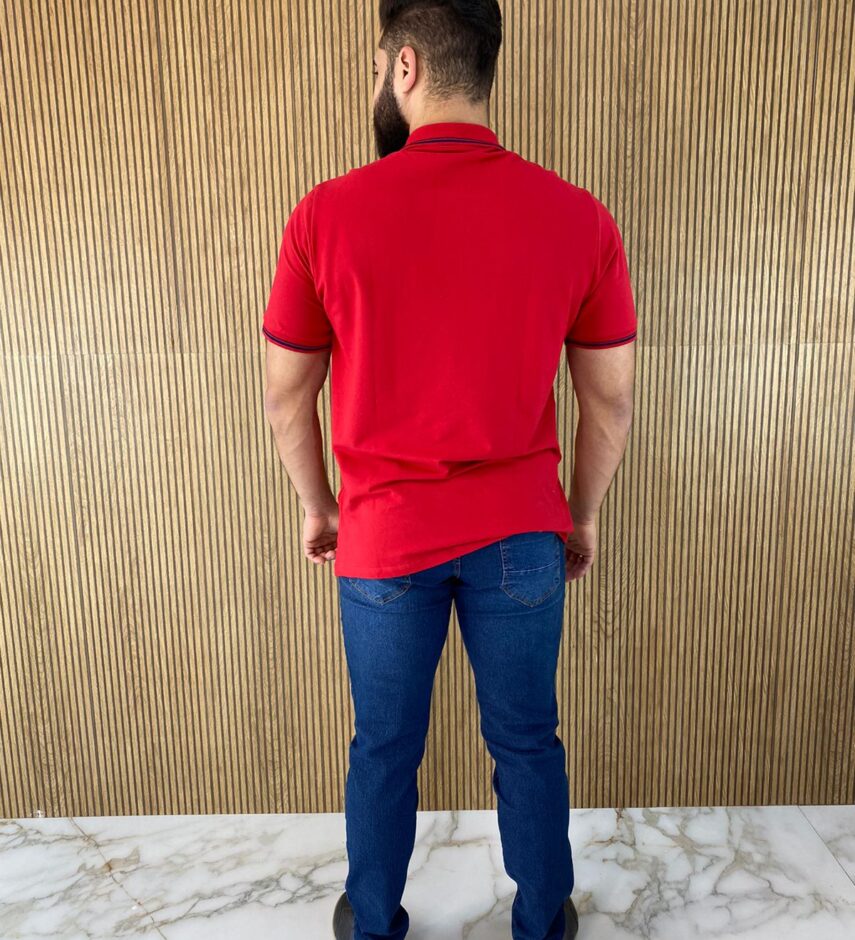 Camiseta Polo Casual Ogochi Vermelha Gola Detalhe em Azul 0045 - Fernanda Ramos Store