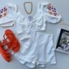 Conjunto Feminino Short e Cropped Bordado Branco Fernanda Ramos Store