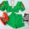 Conjunto Feminino Short e Cropped Bordado Verde Fernanda Ramos Store