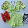 Conjunto Feminino Short e Cropped Bordado Verde Lima Fernanda Ramos Store