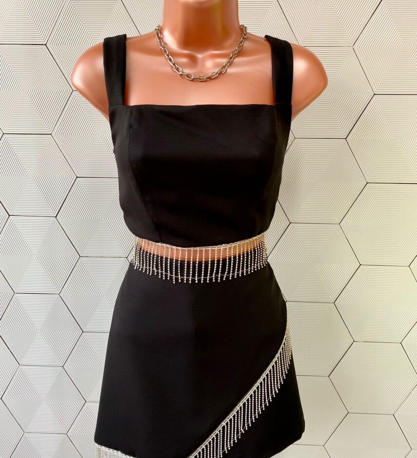 Conjunto Feminino Short Saia e Cropped com Aplicação Preto - Fernanda Ramos Store