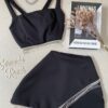 Conjunto Feminino Short Saia e Cropped com Aplicação Preto - Fernanda Ramos Store