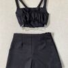 Conjunto Feminino Short Saia e Cropped com Aplicação Preto - Fernanda Ramos Store