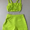 Conjunto Feminino Short Saia e Cropped com Aplicação Verde Lima - Fernanda Ramos Store