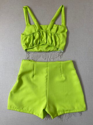 Conjunto Feminino Short Saia e Cropped com Aplicação Verde Lima - Fernanda Ramos Store