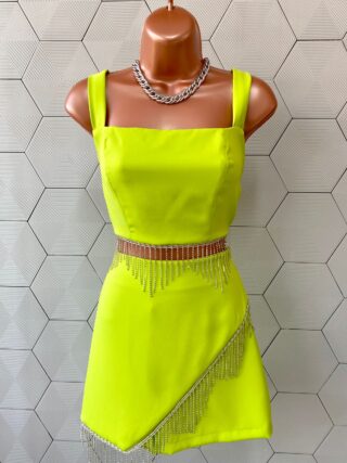 Conjunto Feminino Short Saia e Cropped com Aplicação Verde Lima - Fernanda Ramos Store