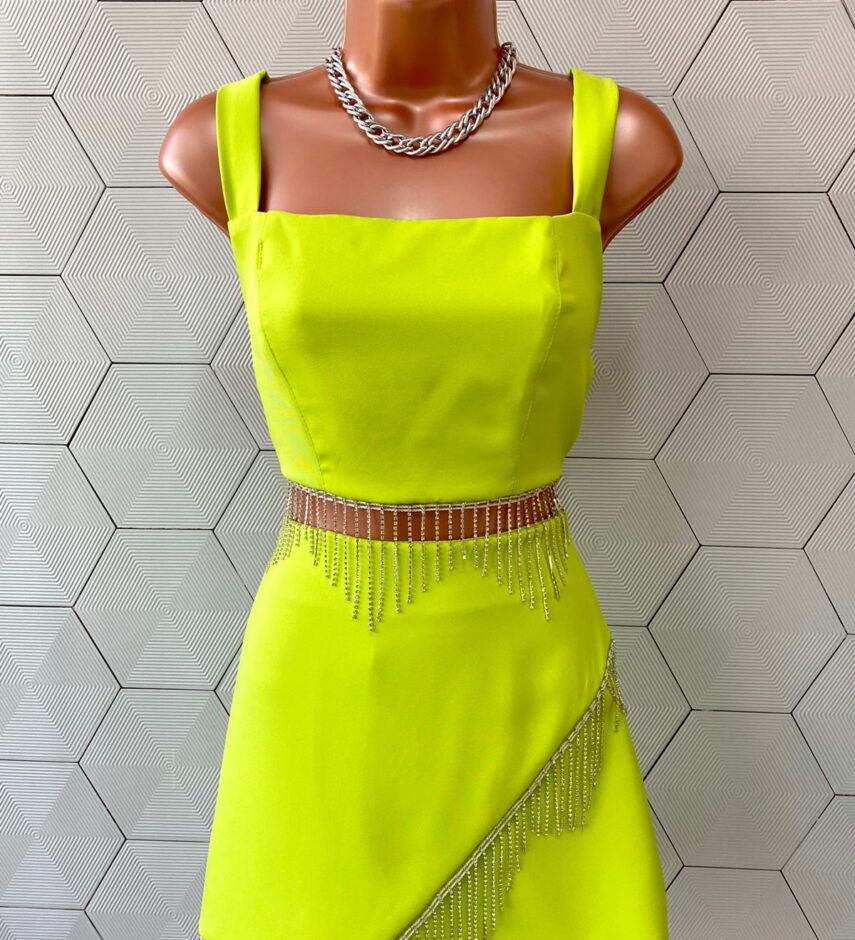 Conjunto Feminino Short Saia e Cropped com Aplicação Verde Lima - Fernanda Ramos Store
